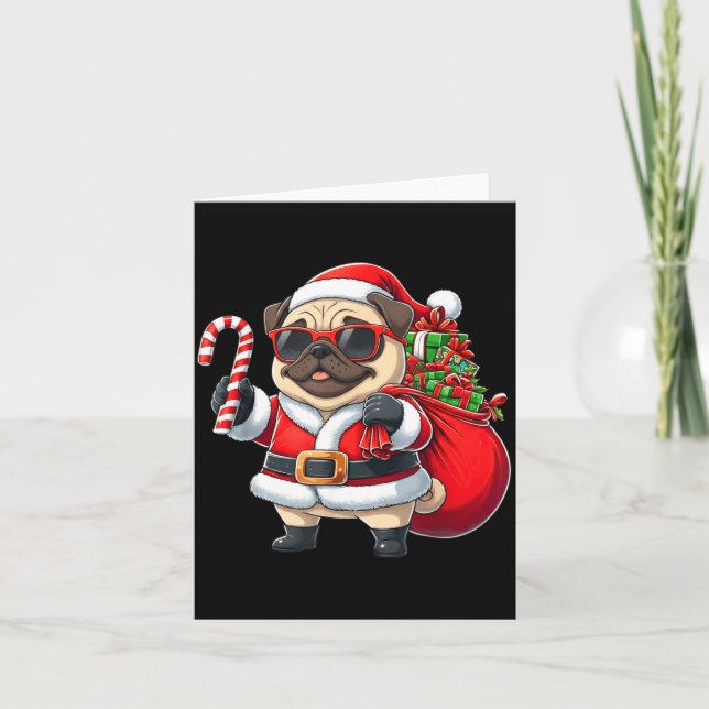 Funny Pug Christmas Santa Outfit Xmas Mom Dad Kids Card (Front)