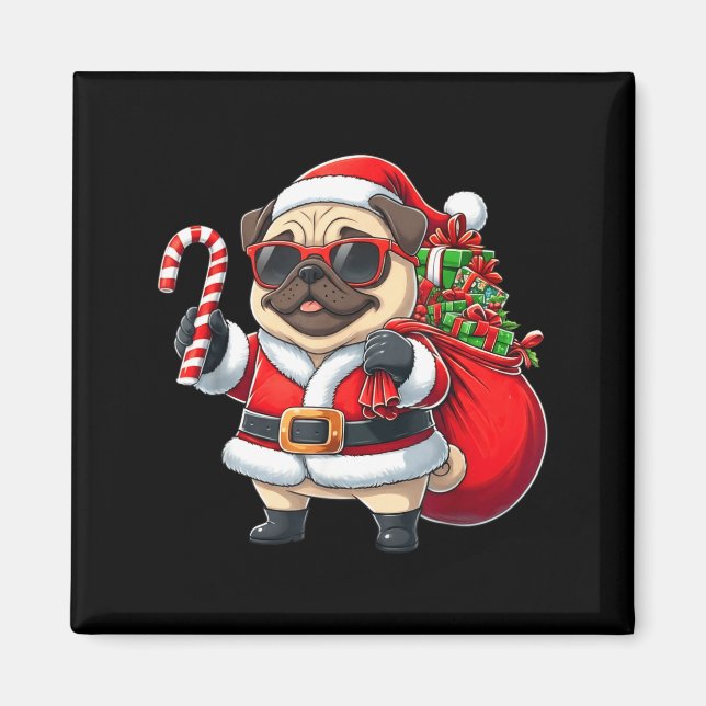 Funny Pug Christmas Santa Outfit Xmas Mom Dad Kids Magnet (Front)