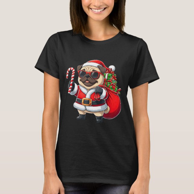 Funny Pug Christmas Santa Outfit Xmas Mom Dad Kids T-Shirt (Front)
