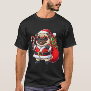 Funny Pug Christmas Santa Outfit Xmas Mom Dad Kids T-Shirt