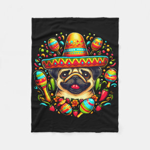 Funny Pug Cinco De Mayo Cute Mexican Dog Sombrero Fleece Blanket