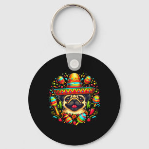 Funny Pug Cinco De Mayo Cute Mexican Dog Sombrero Key Ring