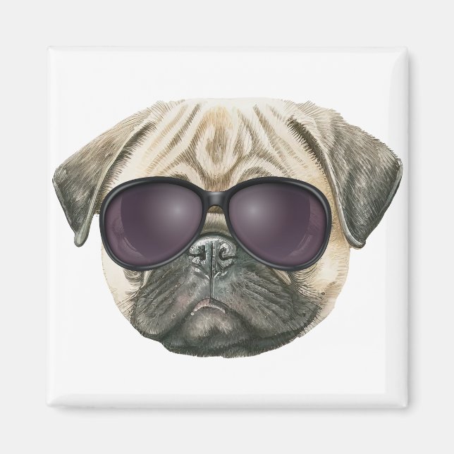 Funny pug, Cute french bulldog with glasses Magnet (Front)