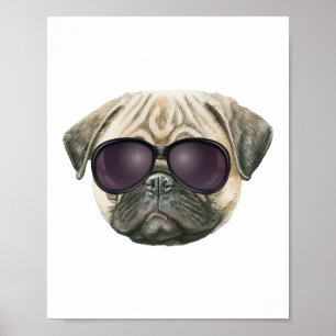 Funny pug, Cute french bulldog with glasses  Poster