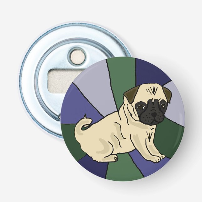 Funny Pug Dog Art Button Bottle Opener (Front)