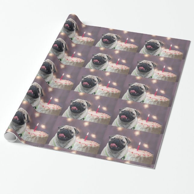 Funny pug dog Birthday Wrapping Paper (Unrolled)