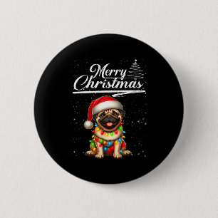 Funny Pug Dog Christmas Lights Santa Hat Candy Can 6 Cm Round Badge