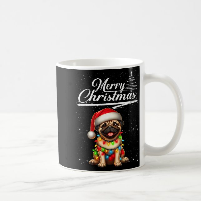 Funny Pug Dog Christmas Lights Santa Hat Candy Can Coffee Mug (Right)