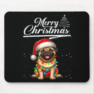 Funny Pug Dog Christmas Lights Santa Hat Candy Can Mouse Mat