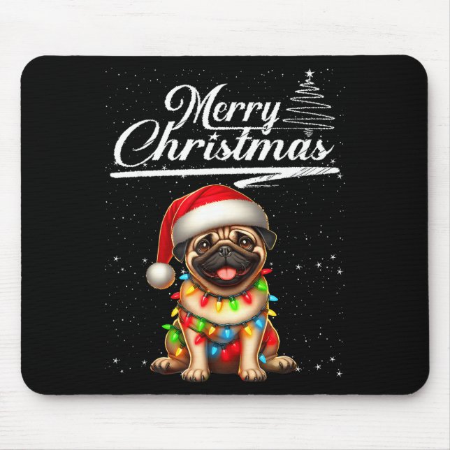 Funny Pug Dog Christmas Lights Santa Hat Candy Can Mouse Mat (Front)