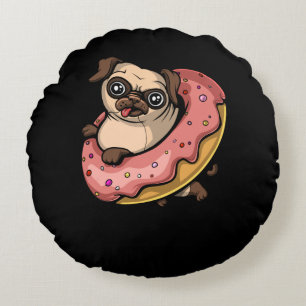 Funny Pug Dog Doughnut Lover Pet Round Cushion