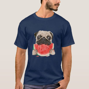 Funny Pug Dog Eating Watermelon Friend T-Shirt