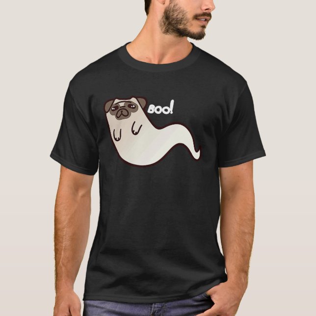 Funny Pug Dog Ghost BOO Halloween Scary spooky T T-Shirt (Front)