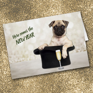 Funny Pug Dog in Style New Year's Card