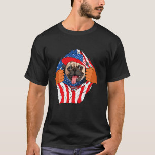 Funny Pug Dog Lover USA Flag Independence Day 4th T-Shirt