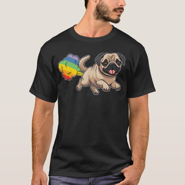 Funny Pug Dog - Pugs Breed Rainbow Fart T-Shirt (Front)