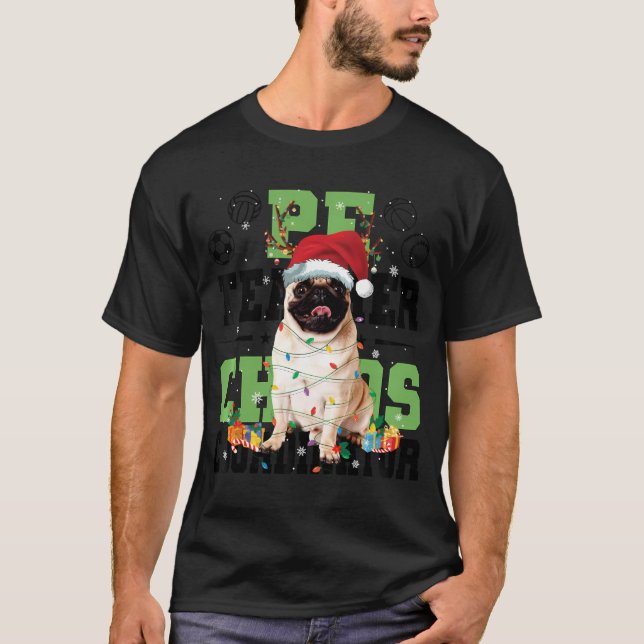 Funny Pug Dog Reindeer Light Christmas Gifts Funny T-Shirt (Front)