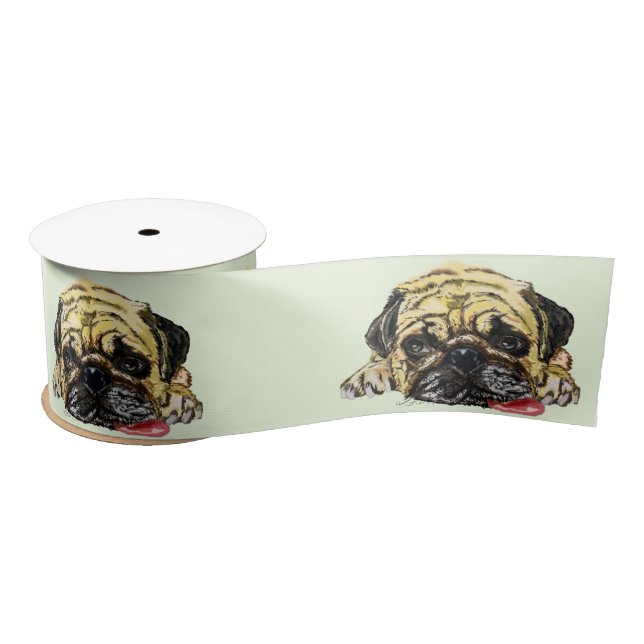 Funny Pug Dog Ribbon Satin Ribbon (Spool)