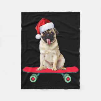 Funny Pug Dog Skateboarding Santa Claus Men Women Fleece Blanket