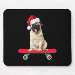 Funny Pug Dog Skateboarding Santa Claus Men Women Mouse Mat