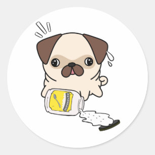 Funny pug dog spilled mayonnaise classic round sticker