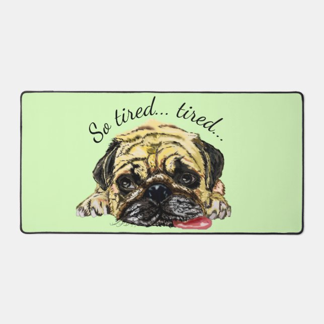 Funny Pug Dog with Custom Text and Colours Desk Mat (Front)