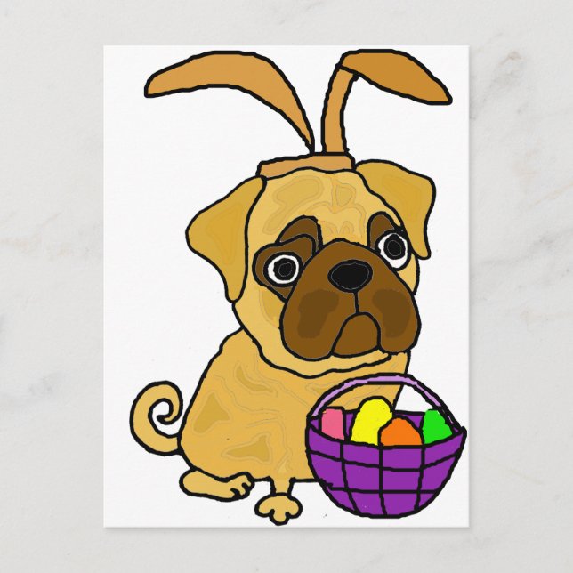 Funny Pug Dog with Easter Bunny Ears Holiday Postcard (Front)