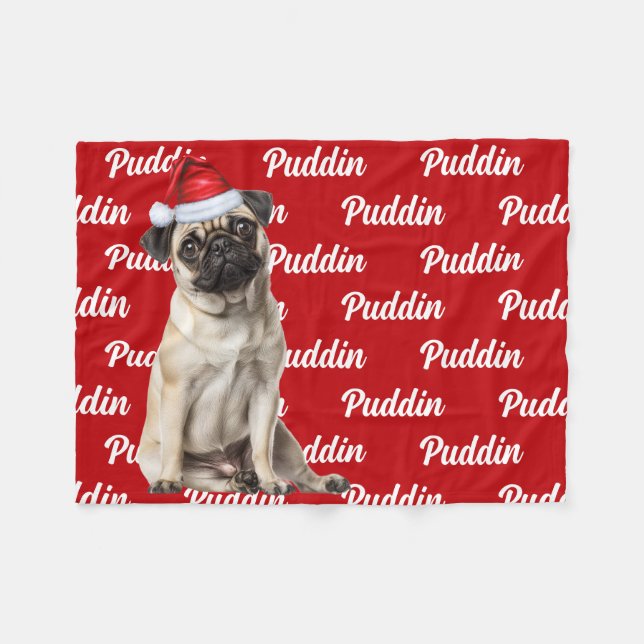 Funny Pug Dog with Name Pattern Christmas Fleece Blanket (Front (Horizontal))