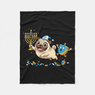 Funny Pug Dreidel Menorah Hanukkah Kids Womens Men Fleece Blanket