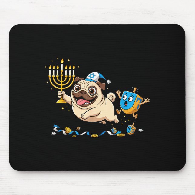 Funny Pug Dreidel Menorah Hanukkah Kids Womens Men Mouse Mat (Front)