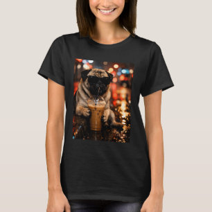 Funny Pug Drinking Iced Coffee for Dog Lovers Cost T-Shirt
