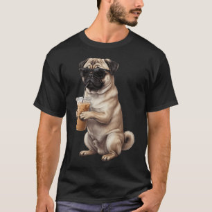 Funny Pug Drinking Iced Coffee Meme Dog Lover T-Shirt