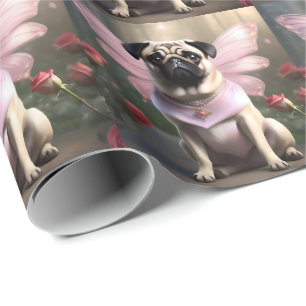 Funny Pug Fairy Princess, Wrapping Paper