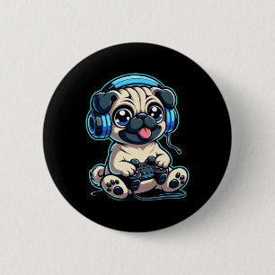 Funny Pug Gamer Dog Gaming Pug Pugs Video Game 1 6 Cm Round Badge