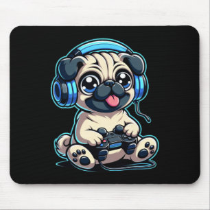 Funny Pug Gamer Dog Gaming Pug Pugs Video Game 1 Mouse Mat