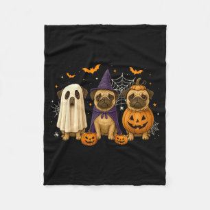 Funny Pug Ghost Witch Pumpkin Halloween Costume Fleece Blanket