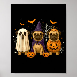 Funny Pug Ghost Witch Pumpkin Halloween Costume Poster