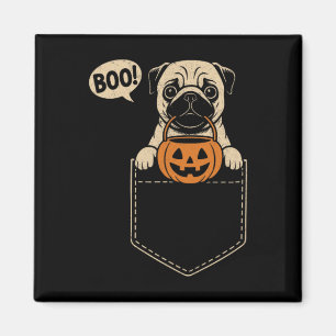 Funny Pug Halloween Cute Pug Dog Pocket Boo Trick Magnet