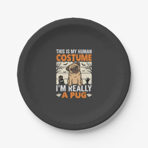 Funny Pug Halloween Human Costume Design Paper Plate