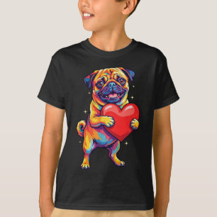 Funny Pug Holding Heart Cute Colorful Dog Art T-Shirt