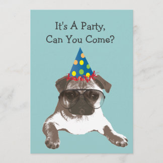 Funny Pug in Glasses Birthday Party Invitation