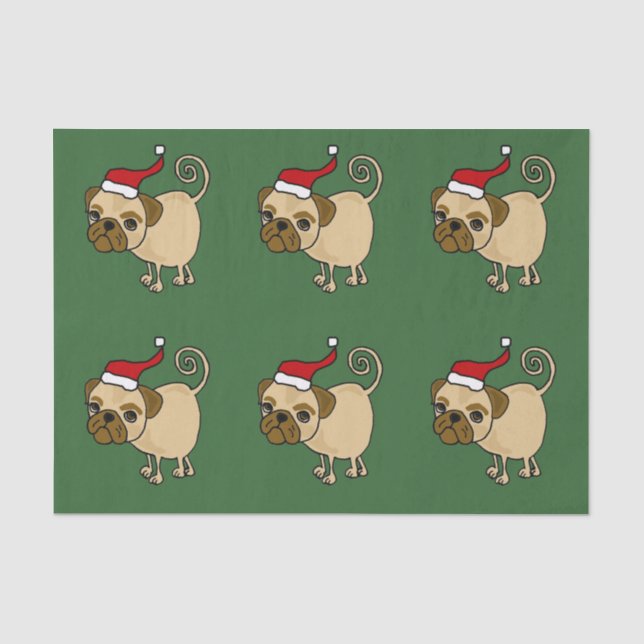Funny Pug in Santa Hat Christmas Tissue Paper (Front)