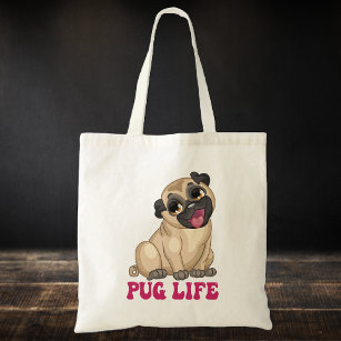Funny Pug Life Cartoon Puppy Dog Lover Cute Pugs Tote Bag