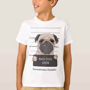 Funny Pug Mug Shot Police ID Card Cartoon Dog Boys T-Shirt