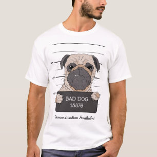 Funny Pug Mugshot  T-Shirt