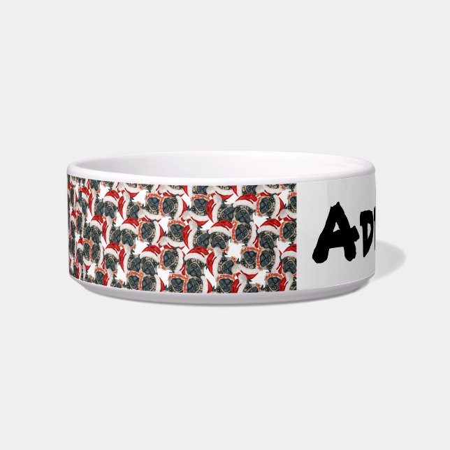 Funny Pug Name Christmas Pattern Bowl (Front)