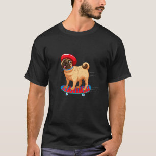 Funny Pug On Skateboard In Beanie Hat Dog T-Shirt