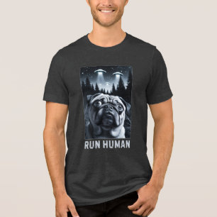 Funny Pug Selfie UFO Alien Encounter Dog Gift Tri-Blend Shirt