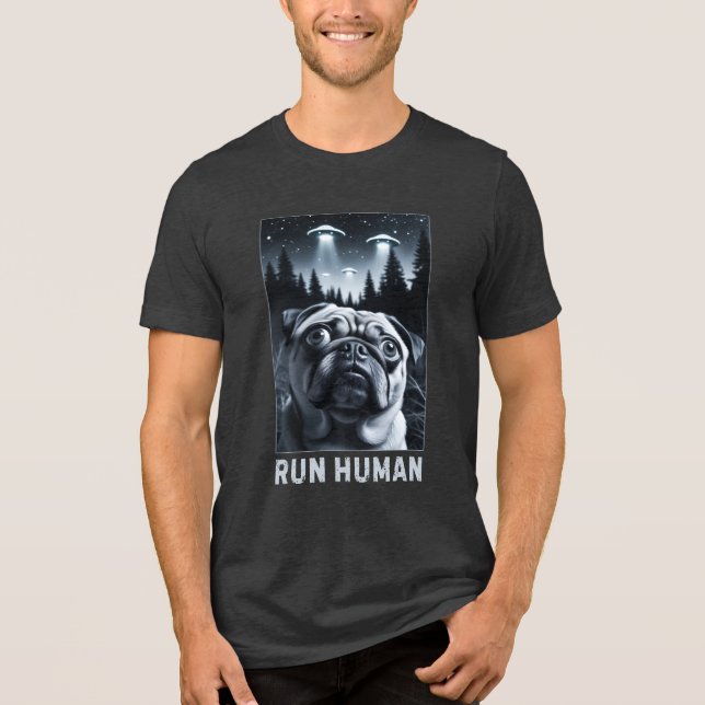 Funny Pug Selfie UFO Alien Encounter Dog Gift Tri-Blend Shirt (Front)