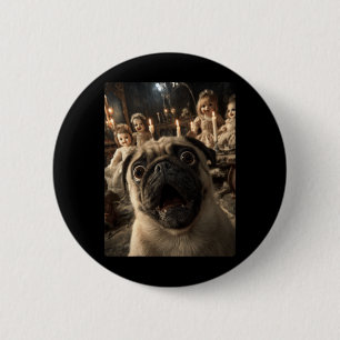 Funny Pug Selfie With Creepy Dolls Spooky 6 Cm Round Badge